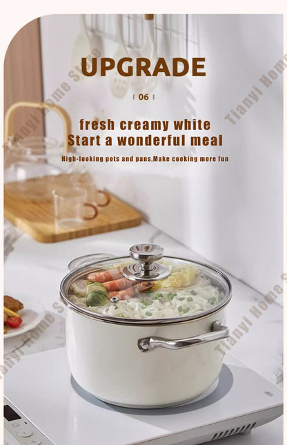 304 Stainless Steel Soup Pot Non-stick Frying Pan with lid Home Hot Pot Induction Cooker Gas Stove wok Food Supplement Milk Pot