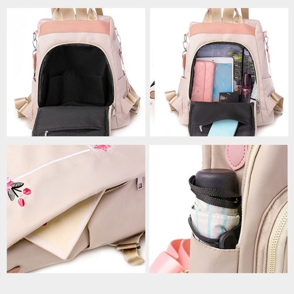 Mochila Feminina Oxford Impermeável Antifurto Moda Escola Bordada Designer Feminina Grande Capacidade Viagem Ombro Bolsa de Mão