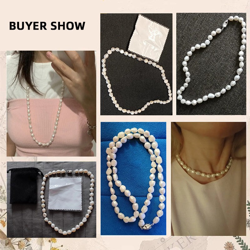 Baroque Pearl Necklace for Women 8-9mm 9-10mm AA Quality Freshwater Cultured Pearl Strand Necklace with Sterling Silver Clasp