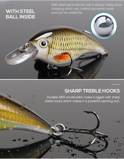 TREHOOK 6cm 10g Black Minnow Iscas de Pesca de Truta Flutuante Dura Wobbler Crankbait Jerkbait Isca Artificial para Baixo e Truta