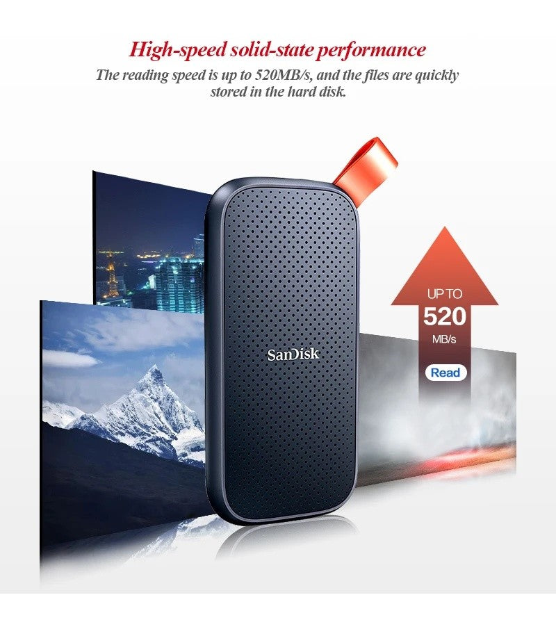 Unidade de Estado Sólido Externa SanDisk E30 1TB 2TB SSD Portátil com Velocidade Máx. de 800MB/s