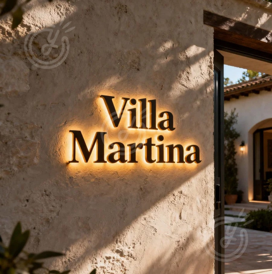 House Name Sign Outdoor House Name Plaque Custom Metal Sign Illuminated Led Traditional House Name Sign Villa Martina Logo