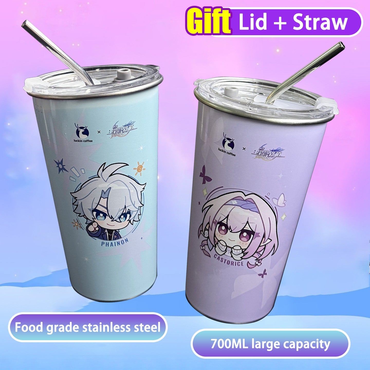 700ML Large Capacity Stainless Steel Cold Color Changing Cold Water Cup Drinking Cup With Straw Lid Collection Gift In Stock