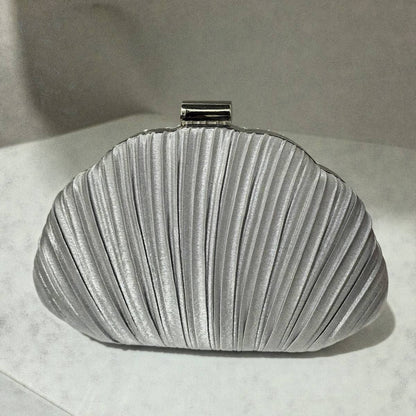 Shell Design Ruched Women Evening Bags Apricot Color Glitter Satin Luxury Party Dress Clutch Bags With Shoulder Chain Messenger