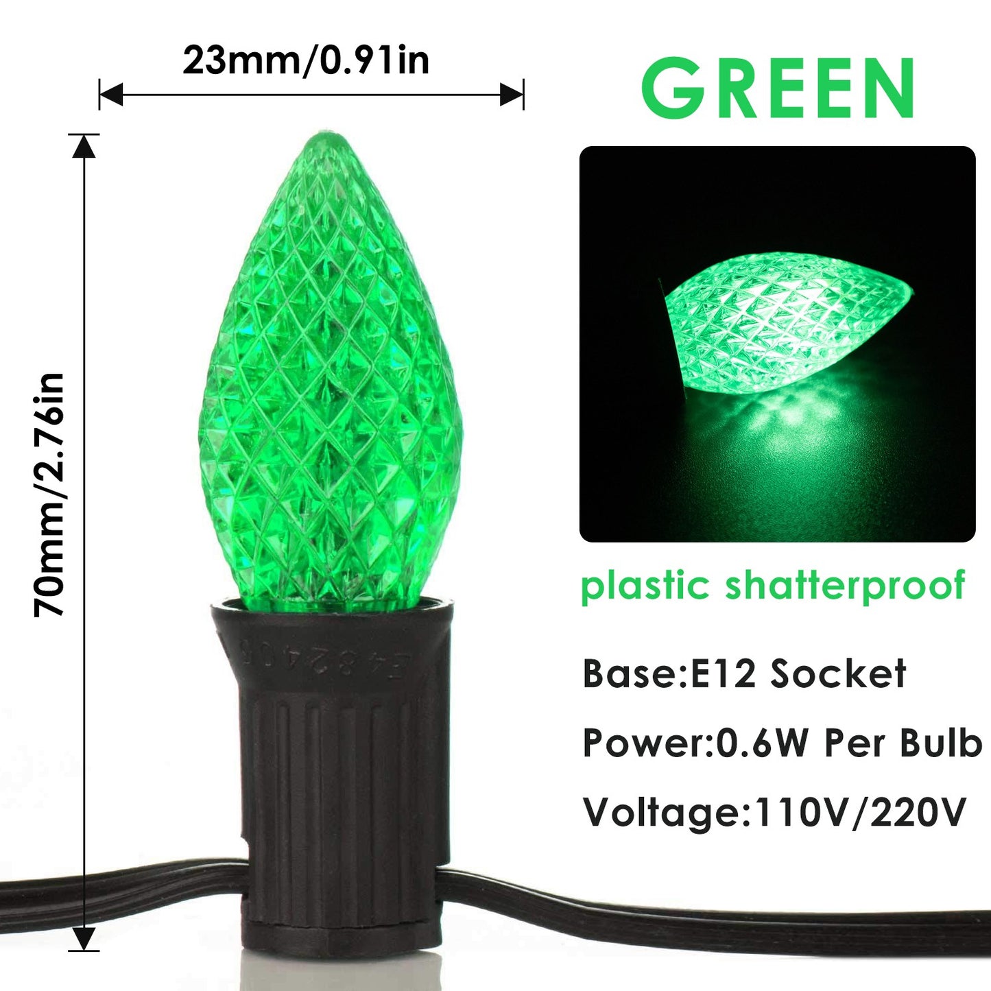 50FT C7 Shatterproof String Lights RGB Dimmable Faceted Strawberry Led Bulbs Connectable Outdoor Fairy Light Party Holiday Decor