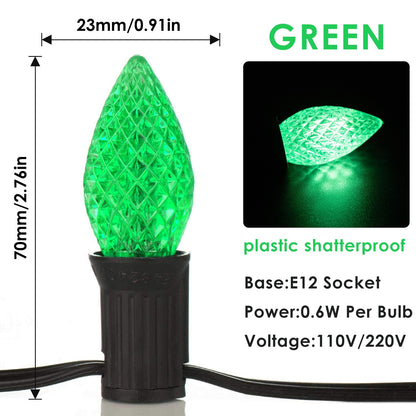 50FT C7 Shatterproof String Lights RGB Dimmable Faceted Strawberry Led Bulbs Connectable Outdoor Fairy Light Party Holiday Decor