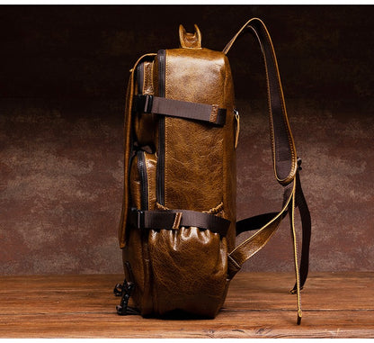 Retro cowhide backpack men and women trend outdoor travel bag leather business computer backpack large capacity