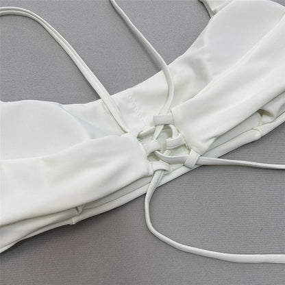 Brown Bandeau Micro Bikini Set Back String Lace-up Sexy Swimsuit Solid Swimwears Woman 2025 High Cut Bathing Suit Bikinis Femmes