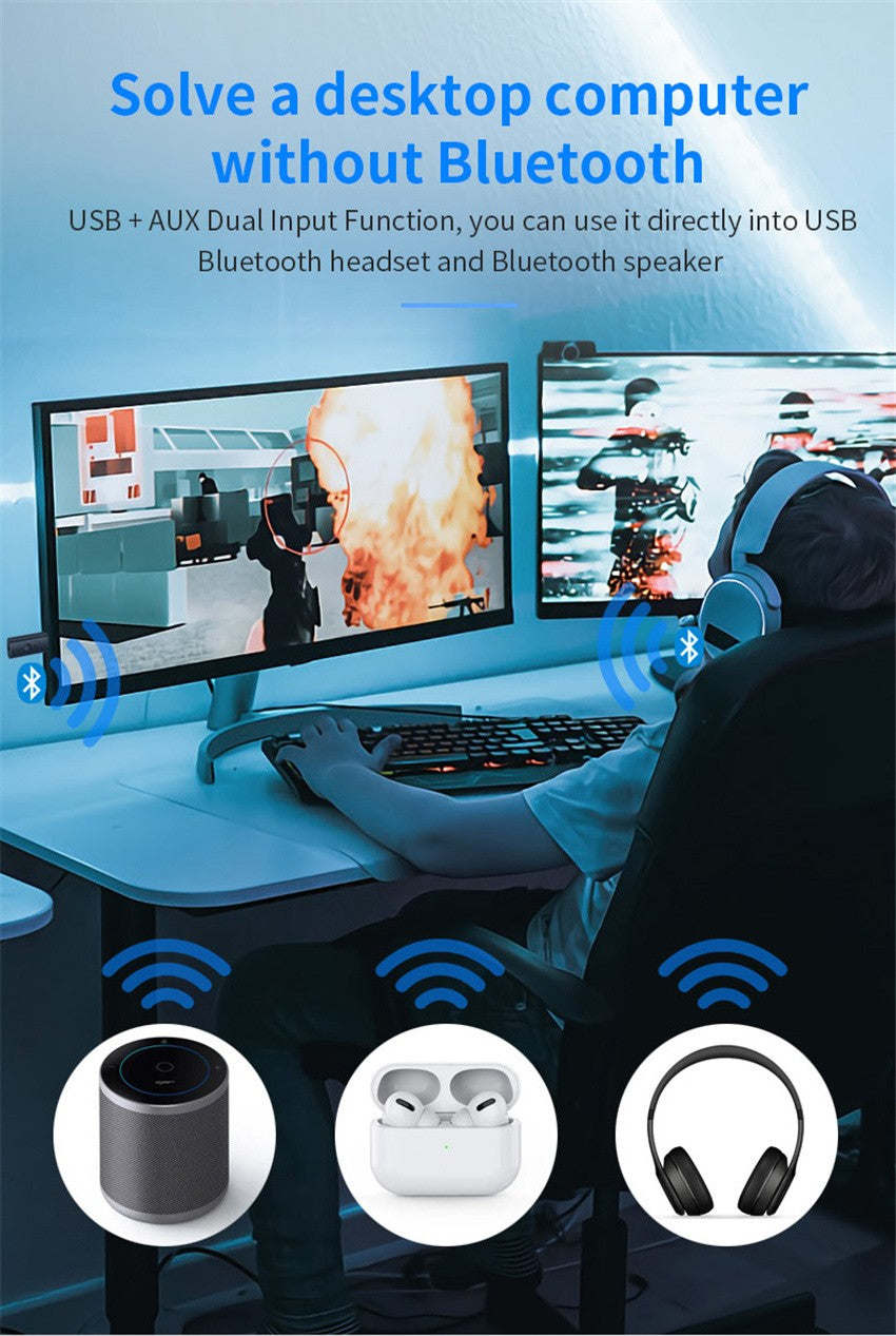Adaptador Transmissor de Áudio Sem Fio Divisor Bluetooth Para 2 Fones de Ouvido Funcionando Juntos, 2 Fones de Ouvido Sem Fio Tocando Juntos