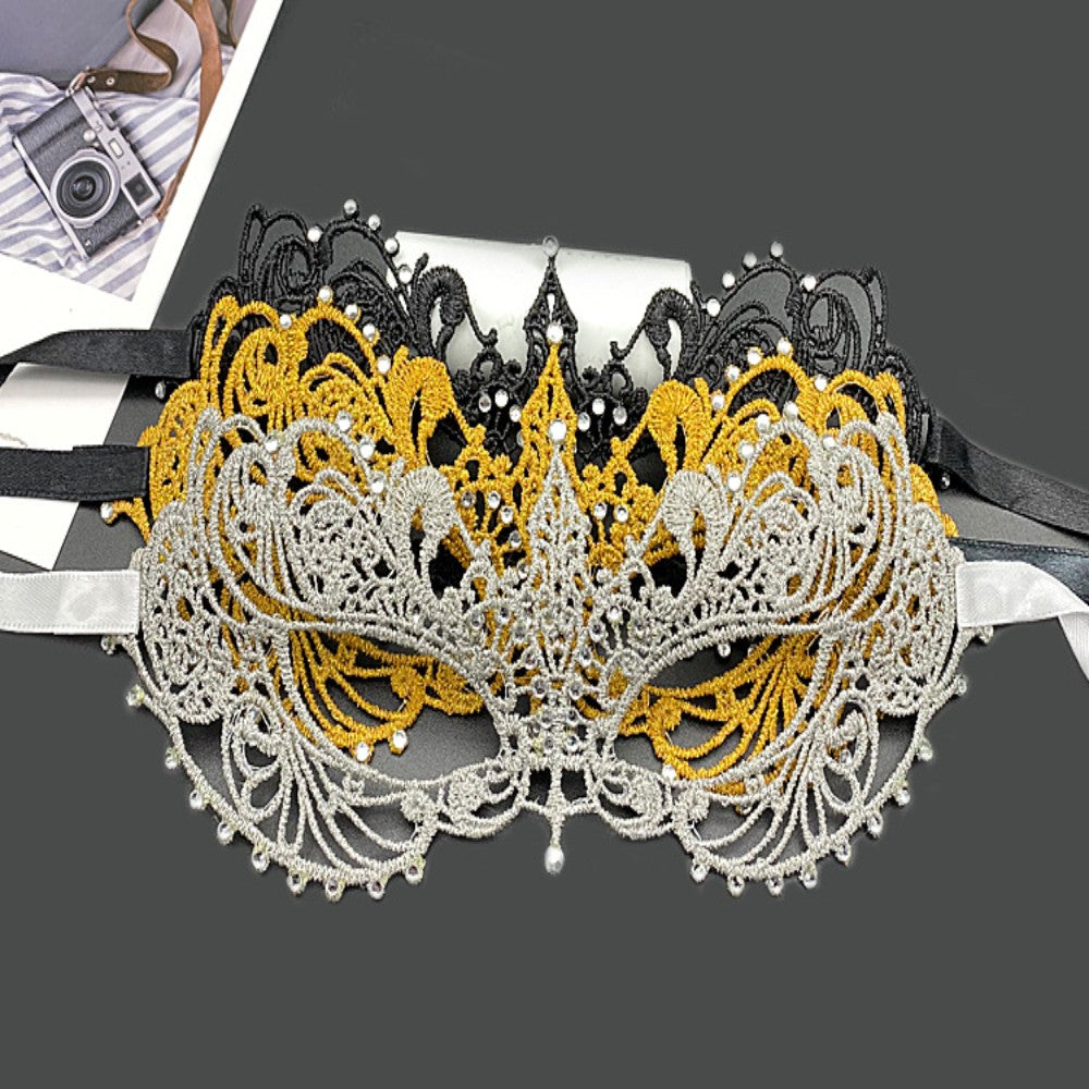 Makeup Ball Hollow Lace Face Mask With Ribbon Princess Masquerad Cosplay Prom Props Costume Female Sexy Diamonds Eye Mask