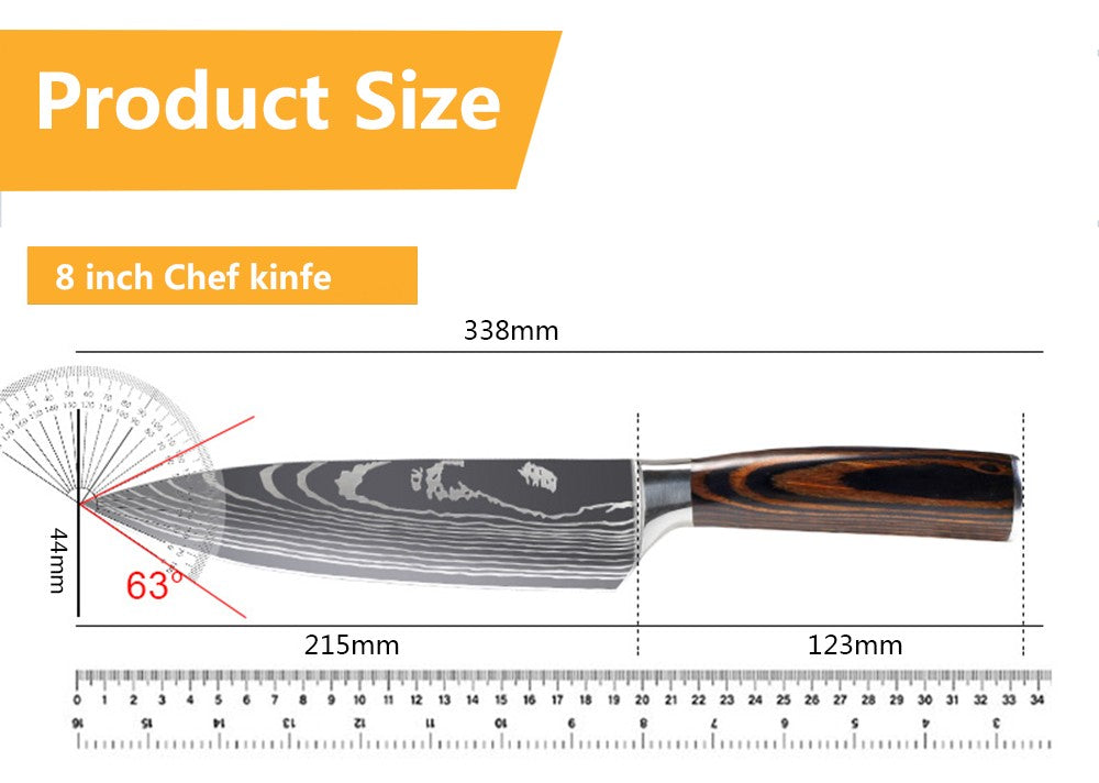 Conjunto de Facas de Chef 1-10 Peças Facas de Cozinha Padrão Damasco a Laser Faca Japonesa Santoku Afiada Cutelo Faca Utilitária para Fatiar