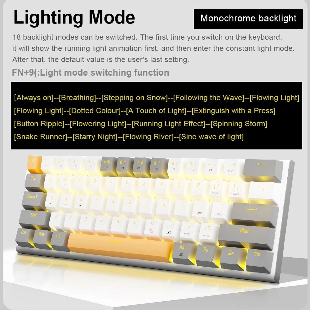 E-YOOSO Z11 Teclado Mecânico para Jogos USB com Fio Red Switch 61 Teclas Gamer Russo Português Brasileiro para Computador PC Laptop