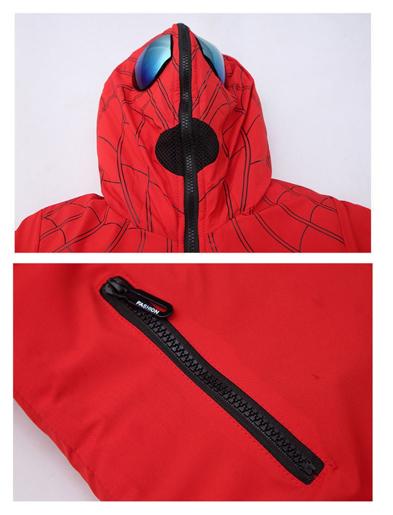 Anime Marvel Homem-Aranha fofo criativo desenho animado padrão inverno novo jaqueta acolchoada de algodão com capuz de comprimento médio reversível quente e espessa