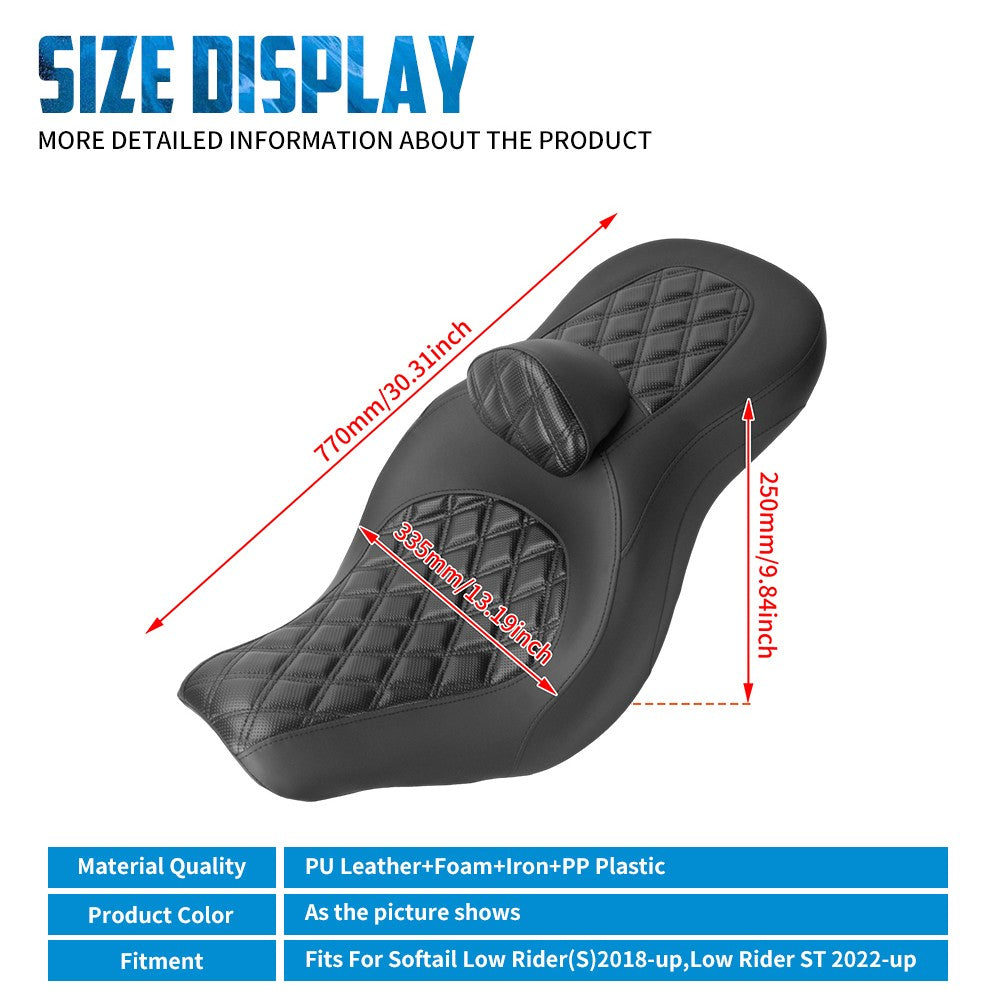 Assento de Passageiro e Condutor de Moto REWMTER com Encosto, Assento Duplo para Harley Softail Low Rider S Sport Glide Low Rider ST 18-24