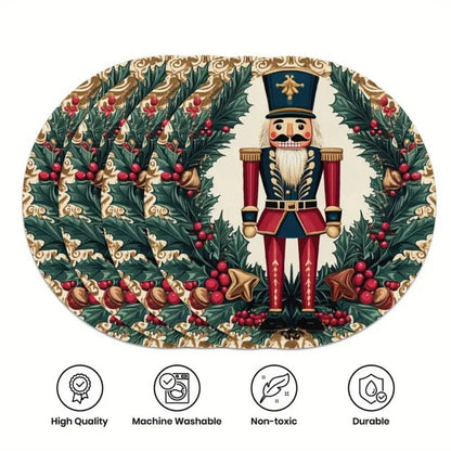 4PCS Christmas Placemats Round Polyester Non Slip Heat Resistant Festive Table Mats Christmas Style Design Round Tablecloth