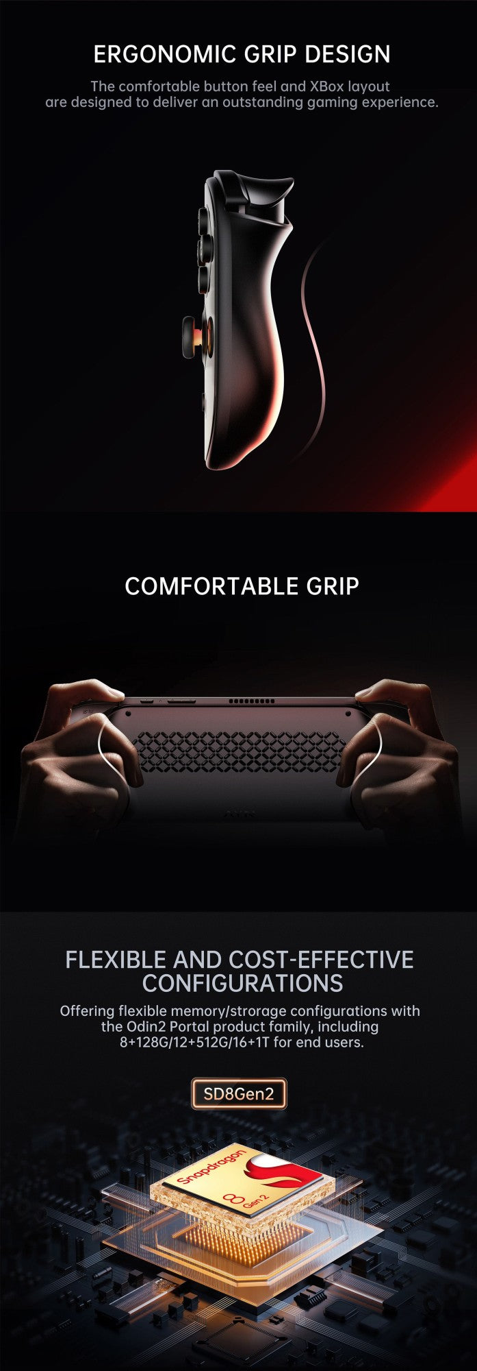 AMPOWN AYN Odin 2 Portal Handheld Game Players 7-Inch OLED 8Gen2 8000mAh Android 13 Portable Retro Video Game Custom Wireless