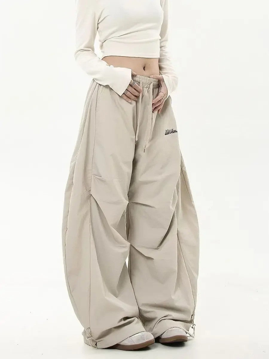 Retro Y2K Hip Hop Streetwear Casual Chic Matching Sweatpant Oversize Women's Wide Leg Pant Low Waist Drawstring Lady Cargo Pants