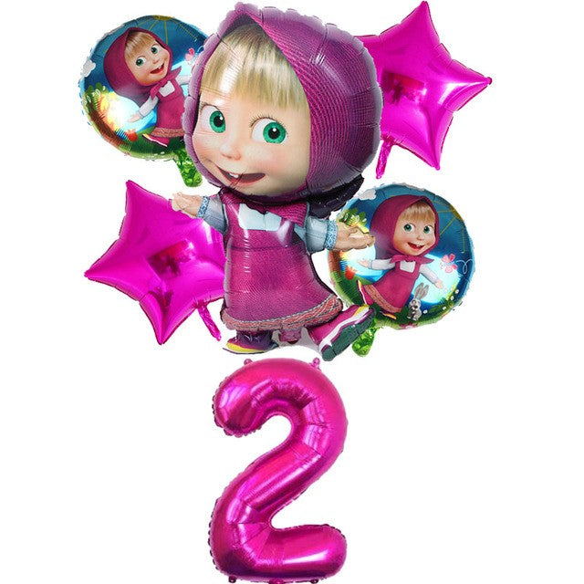 Masha and The Bear Theme Birthday Party Supplies Girls Masha Tableware Set Balloons Plates Cups for Kids Party Baby Shower Decor