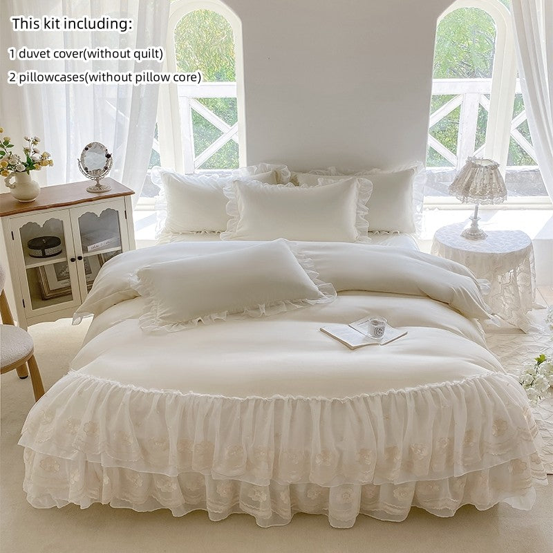 3pcs Korean lace Bedding set wedding Duvet Cover Set (1*Duvet Cover + 2*Pillowcase, Without Core)for bedroom guest room