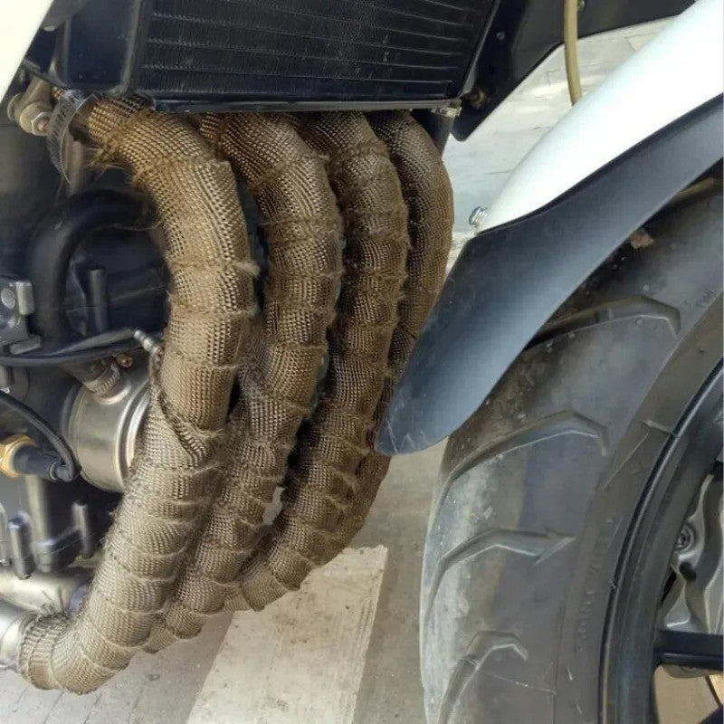 5M Roll Fiberglass Heat Shield Motorcycle Exhaust Thermal Tape Header Pipe Heat Wrap Tape Thermal Protection with Stainless Ties