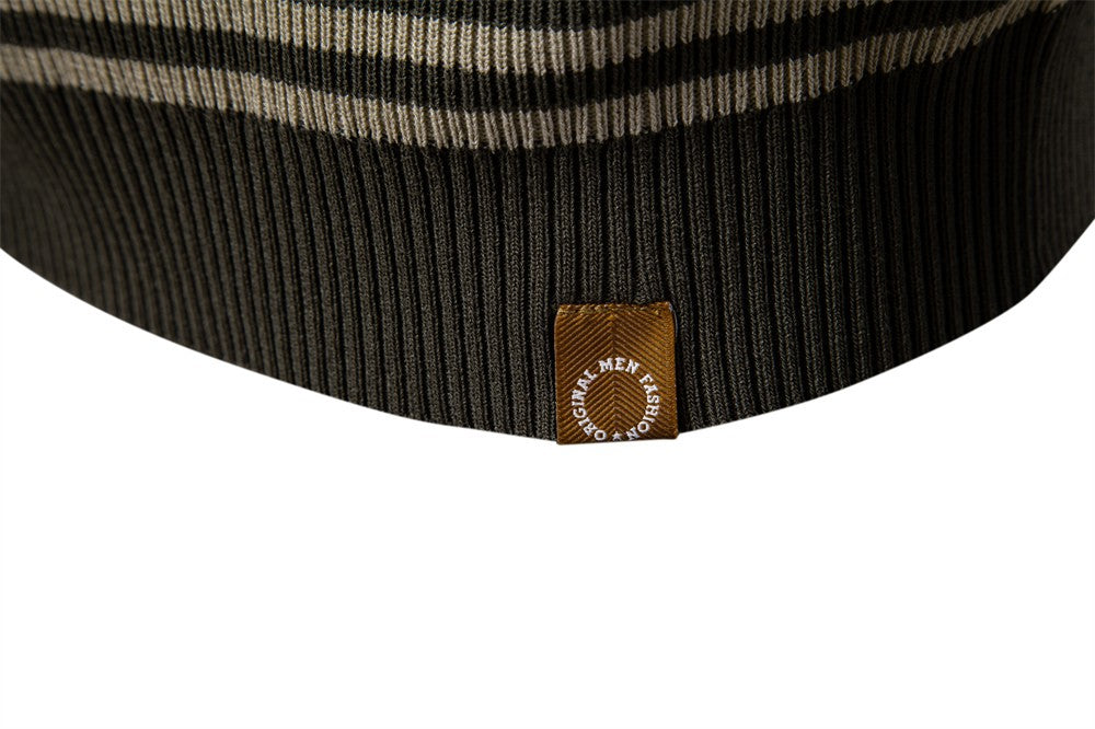 ?AIOPESON 2025 Men's Contrast Striped Polo Shirt - Lightweight V-Neck Knit Top with Breathable Textured Panels