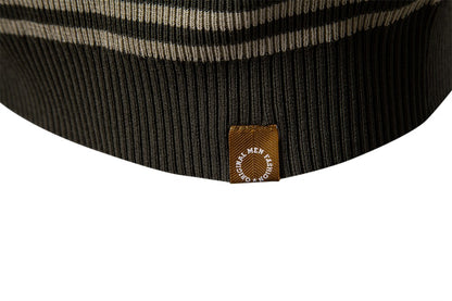 ?AIOPESON 2025 Men's Contrast Striped Polo Shirt - Lightweight V-Neck Knit Top with Breathable Textured Panels