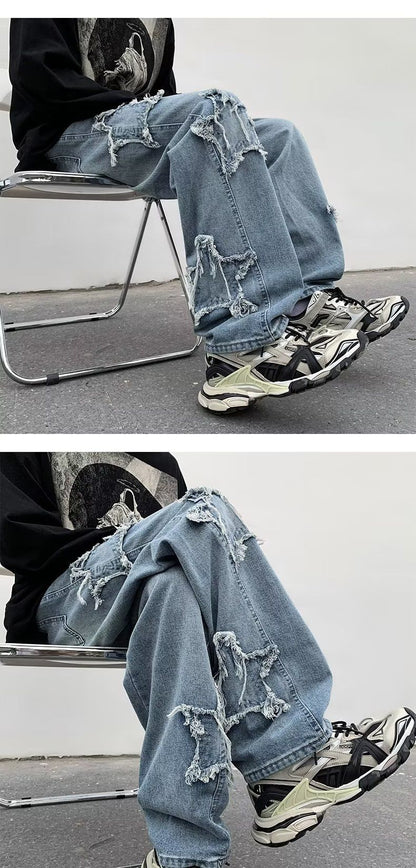 2025 Novas Estrelas da Moda Toalha Bordada Calças Jeans Marrons Masculinas Roupa Y2K Calças Retas Hip Hop de Algodão Pantalon Homme