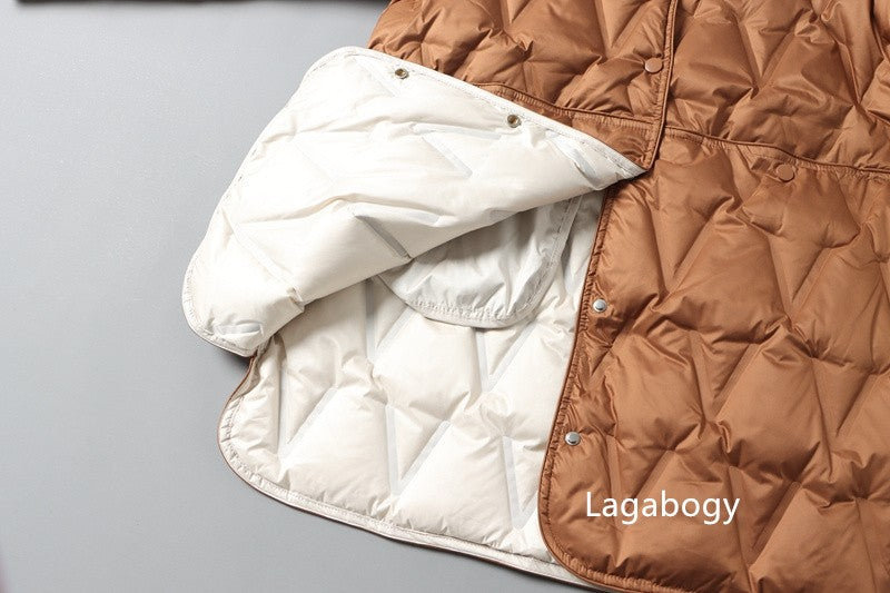 Lagabogy 2025 New Autumn Winter Women Ultralight White Duck Down Long Jacket Female Single-Breasted Double Sided Puffer Coat