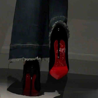 High-heeled women's slim heel spring/autumn new style black sole pointed toe single shoes in 2025