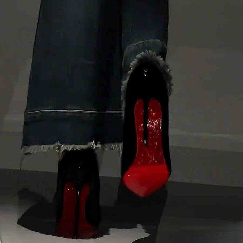 High-heeled women's slim heel spring/autumn new style black sole pointed toe single shoes in 2025