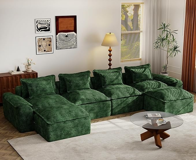 152" Cloud Modular Sectional – U-Shaped 4-Seater Couch with Ottomans, Deep Seat & Removable Cover for Living Room?