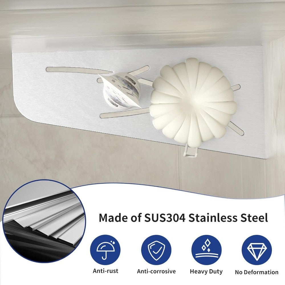 12-Inch Brushed Stainless Steel Corner Shower Shelf - Recessed Bathroom Storage for Shampoo and Organizing Accessories