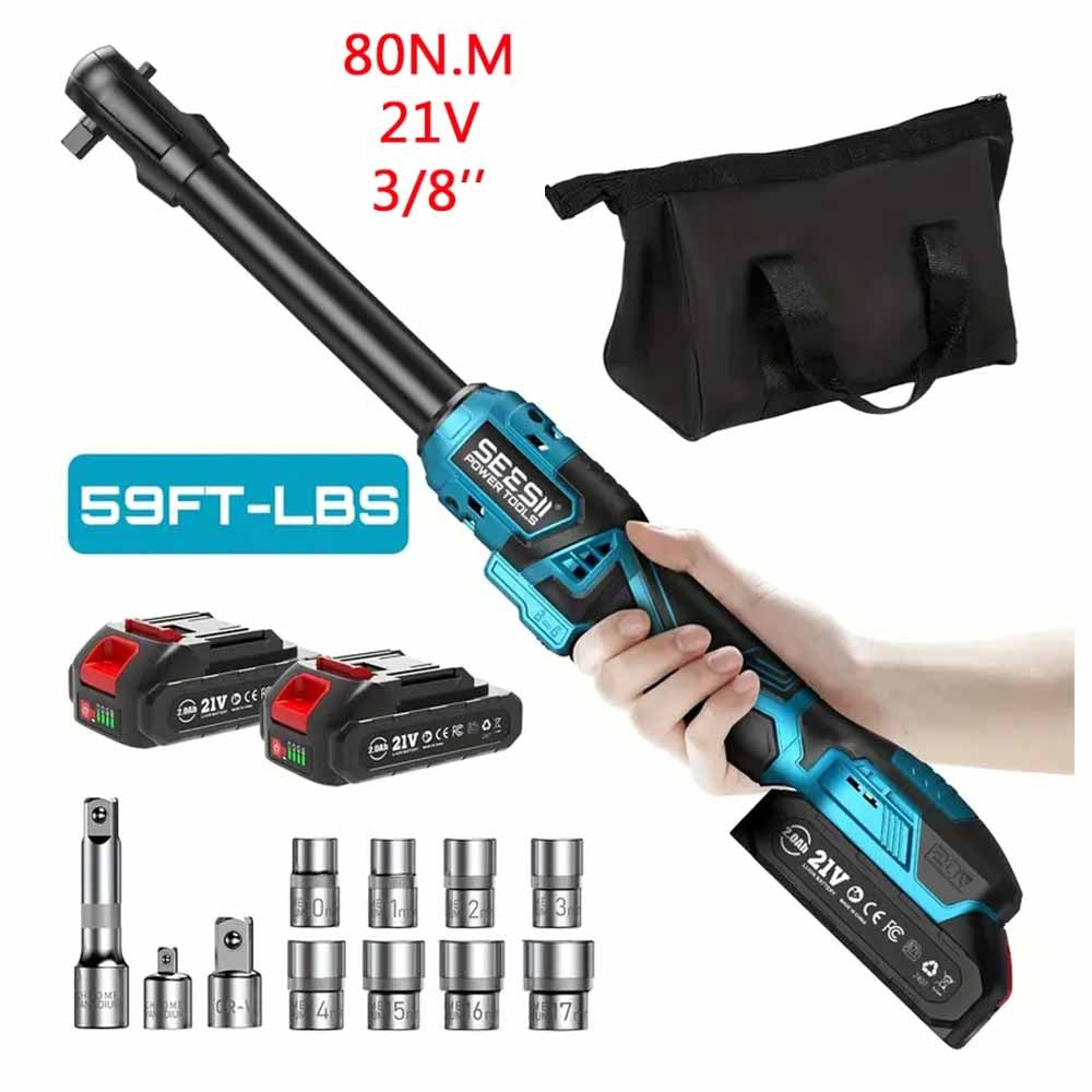 Chave Elétrica Sem Fio Seesii 3/8" 21V 80Nm 6,3'' Chave Catraca Elétrica Estendida Recarregável Ferramentas para Reparo Automotivo