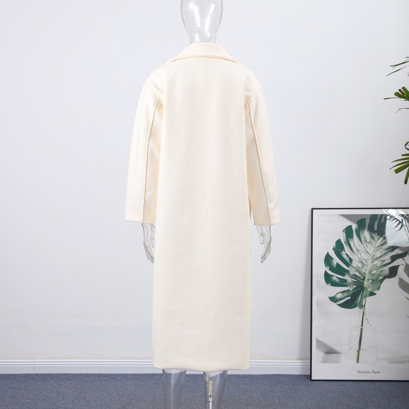 Elegant Women's Overcoat Stand Collar Single Breasted Full Sleeve Solid Female Long Coats 2025 Autumn Fashion Chic Lady Outwear