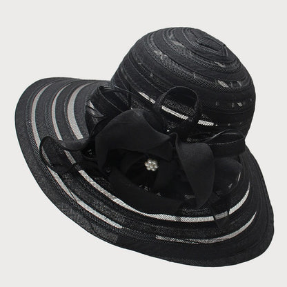 Novo Chapéu Feminino De Verão Em Organza Com Aba Larga E Flor Grande Fedora Elegante Para Casamento Igreja Festa