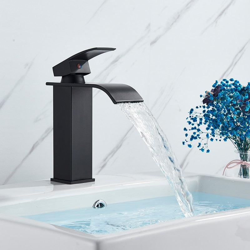 Matte Black Basin Faucet Deck Mounted Single Lever Bathroom Crane Waterfall Brass Bathroom Tap Hot Cold Water Mixer Taps