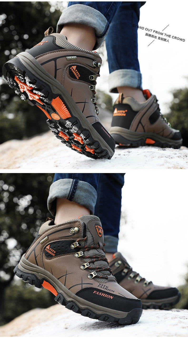Botas de Neve Masculinas de Inverno Impermeáveis de Couro Tênis Super Quentes Botas Masculinas Botas de Caminhada ao Ar Livre Sapatos de Trabalho Tamanho 39-47