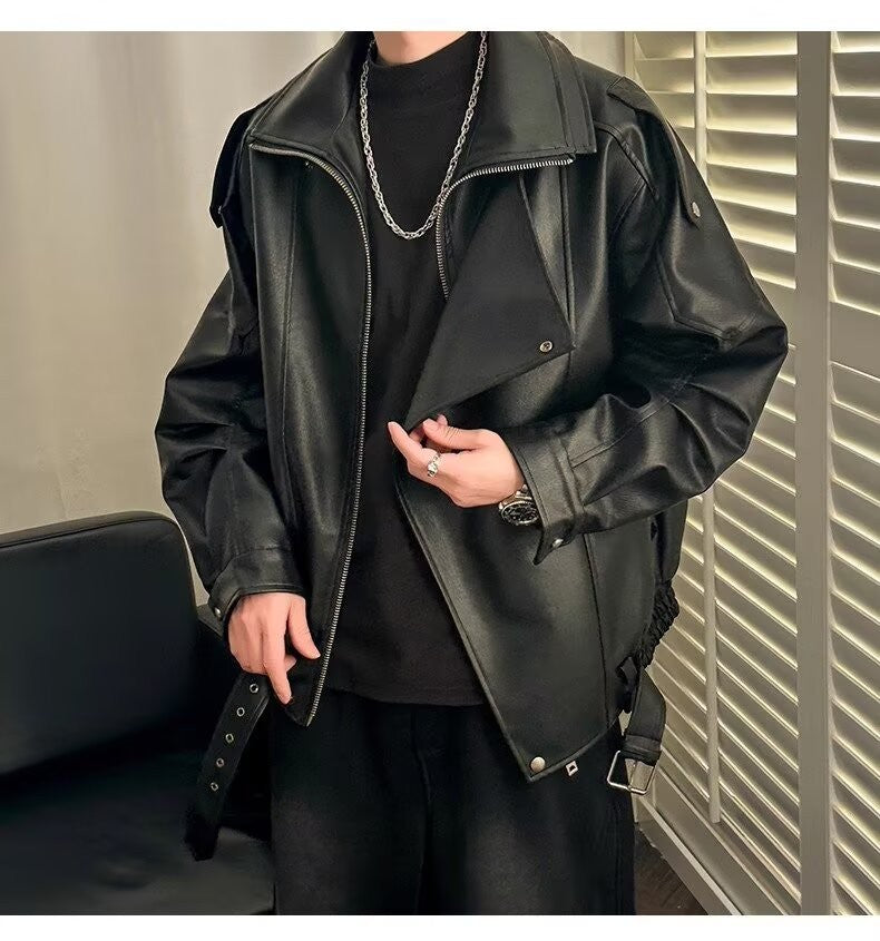 Spring and Autumn Retro PU Jacket Casual Zipper Locomotive Leather Clothes