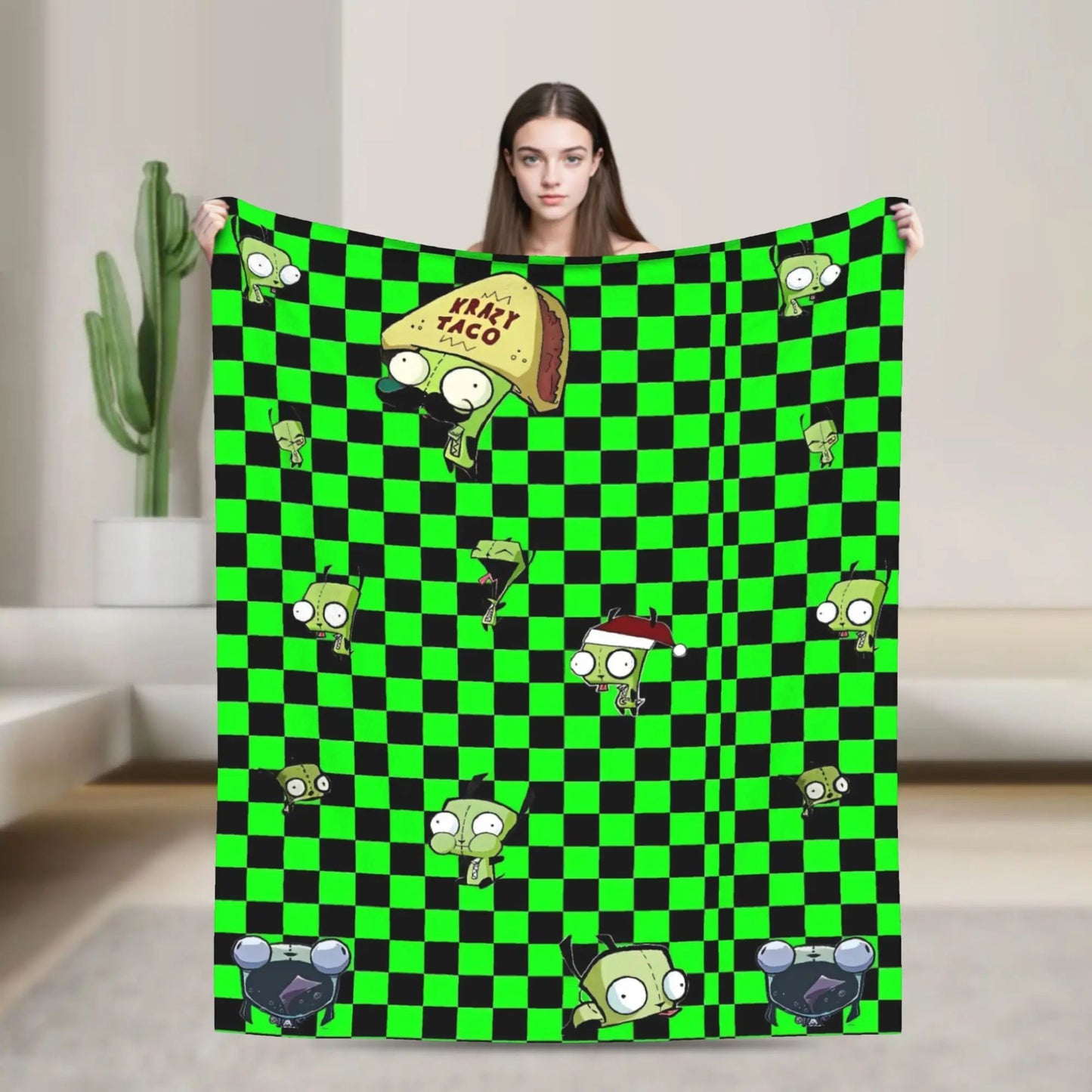 Invaders Zim Funny Character Throw Blankets Soft Warm Bedding for Couch Chair Camping Spring Bedspread