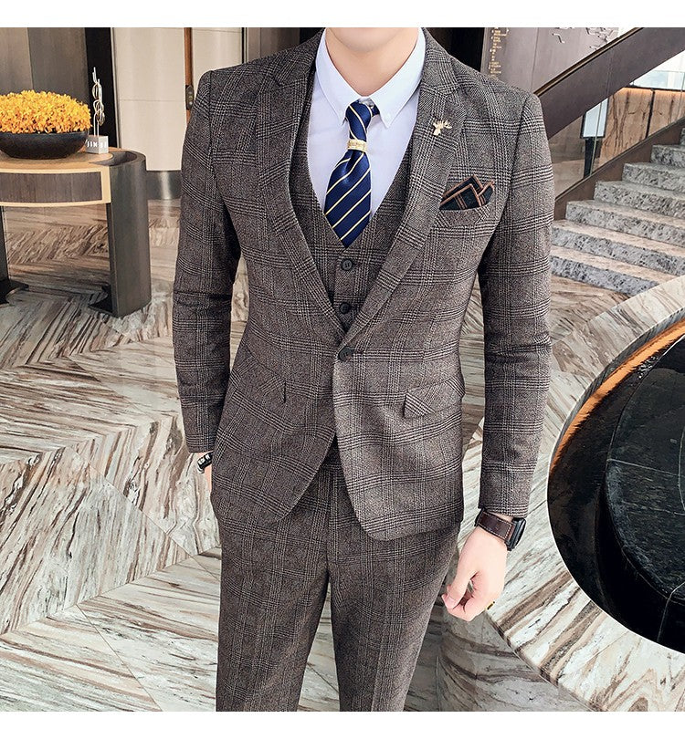 Men's High-quality Plus Size 5XL-M 3-piece Suit (suit+vest+pants) Business Fashion Plaid Suit Groom's Wedding Banquet Set