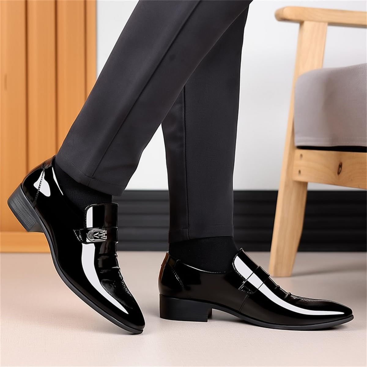 Mens Dress Shoes High Gloss Patent Slip On Loafers Formal Business Oxford Casual Driving Pointed Toe Boat Shoe For Men