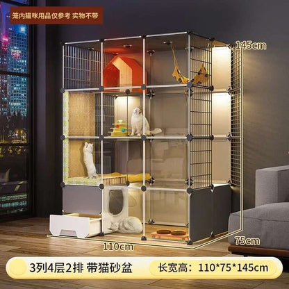 Super Grandes Gaiolas de Gatos com Espaço Livre Casa para Animais de Estimação Interna Villa para Gatos com Caixa de Areia Integrada Gabinete Nórdico Multi-Camadas para Gatos