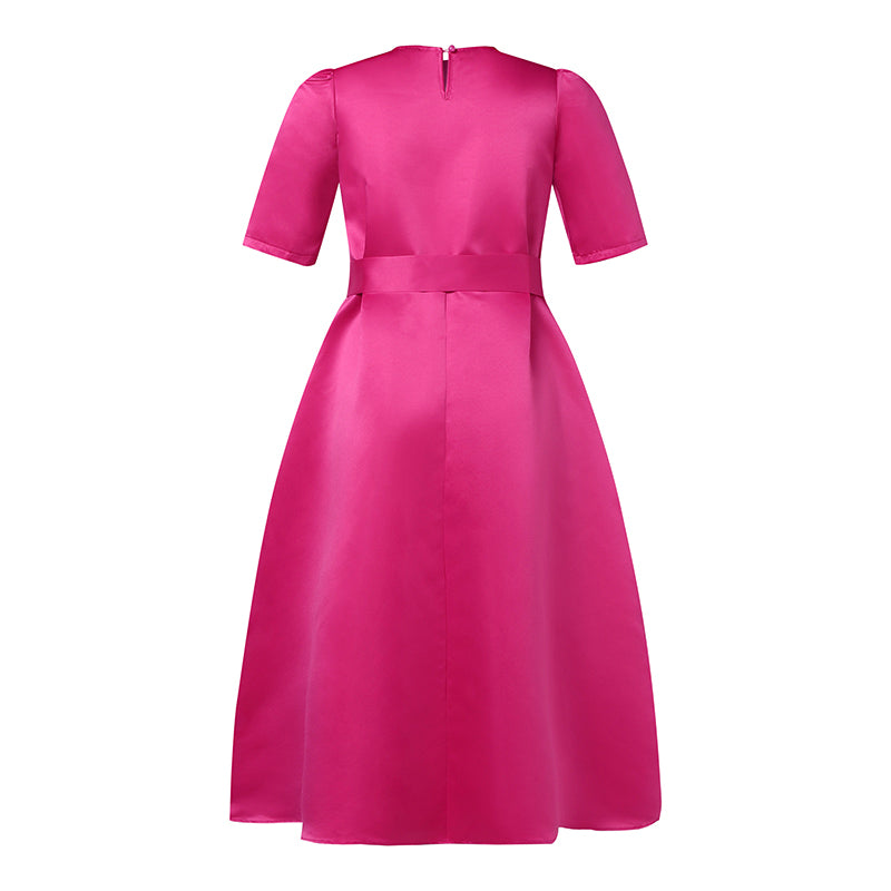 VONDA Elegant Women Satin Short Sleeve Midi Dress 2024 Summer Vestidos Casual Be