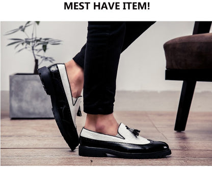 2024 new lazy man slip-on bean shoes men's business casual crocodile print 46 large size fringed leather shoes men