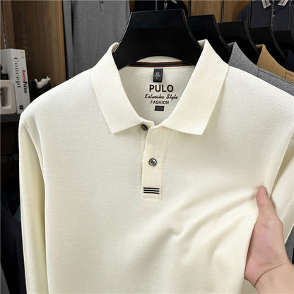 100Cotton High-Quality Men's Polo Shirt Placket Embroid Breathable Long Sleeve Autumn Lapel T-Shirt Business Casual Menswear
