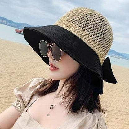 Summer Women Bucket Hat Anti-UV Sun Hats Soft Portable Wide Brim Outdoor Beach Hat Panama Cap With Storage Bag