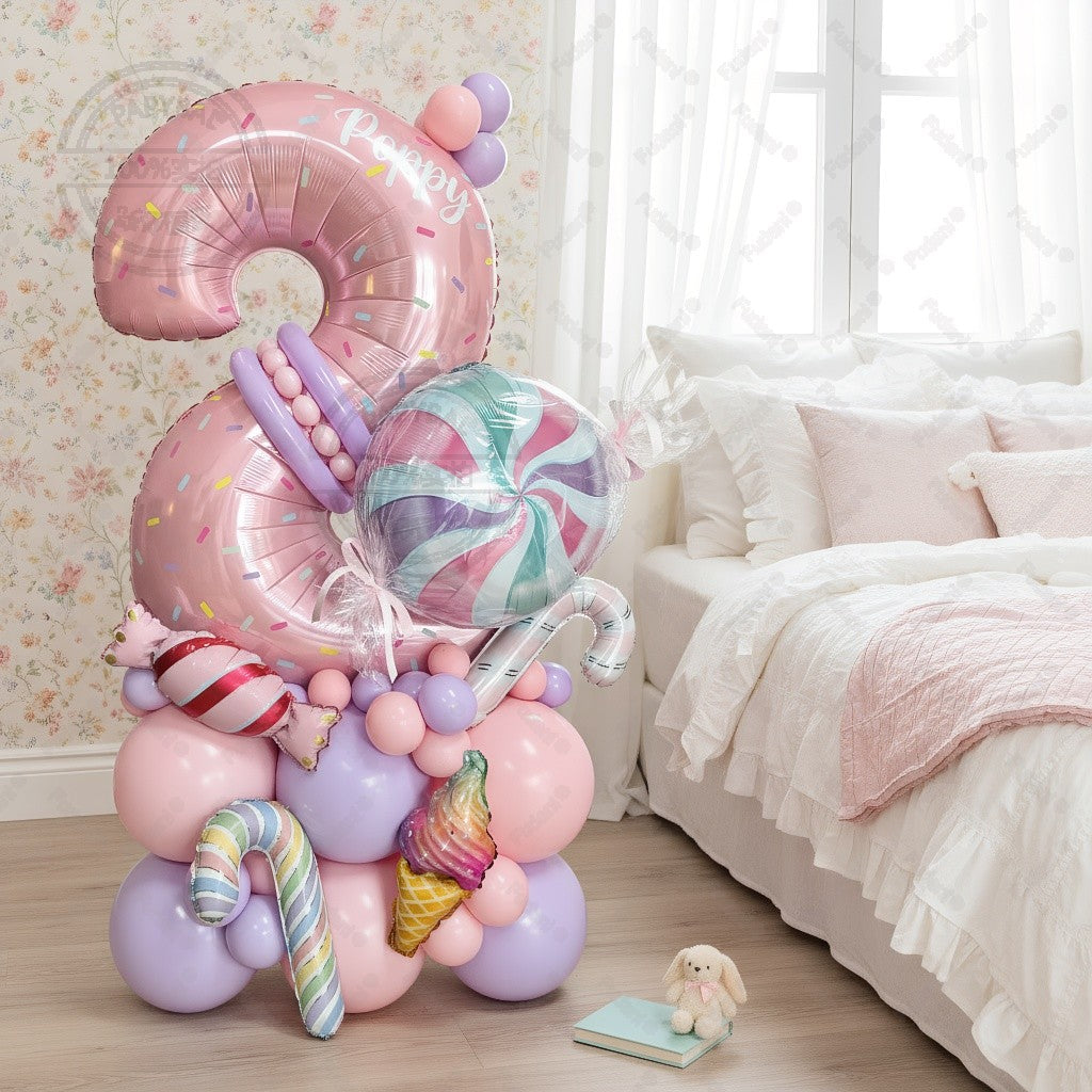 Sweet Pink Lollipop Theme Balloon Column with 32inch Number IcecreamHappy Birthday Party Decora Gifts Supplies