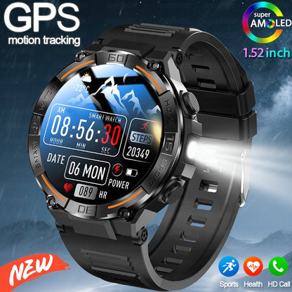 Smartwatch Militar de Outdoor 2025 Novo GPS Display Ultra HD de 1.52" Chamada Bluetooth Frequência Cardíaca IP69K À Prova D'água AI Smartwatch Masculino