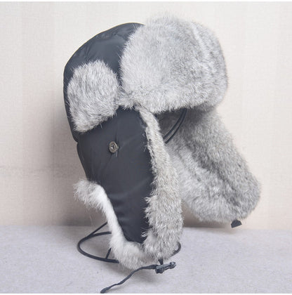 New Russia Winter Real fur Hat Men Outdoor Windproof Super Warm Real Rabbit Fur Bomber Hats Natural Soft Natural Rabbit Fur Caps