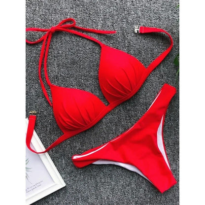Triangle Bikini Push Up Bathing Suit Women Solid Split Halter Micro Bikini Two Piece Sets 2025 New Brazilian Bathing Suit Female